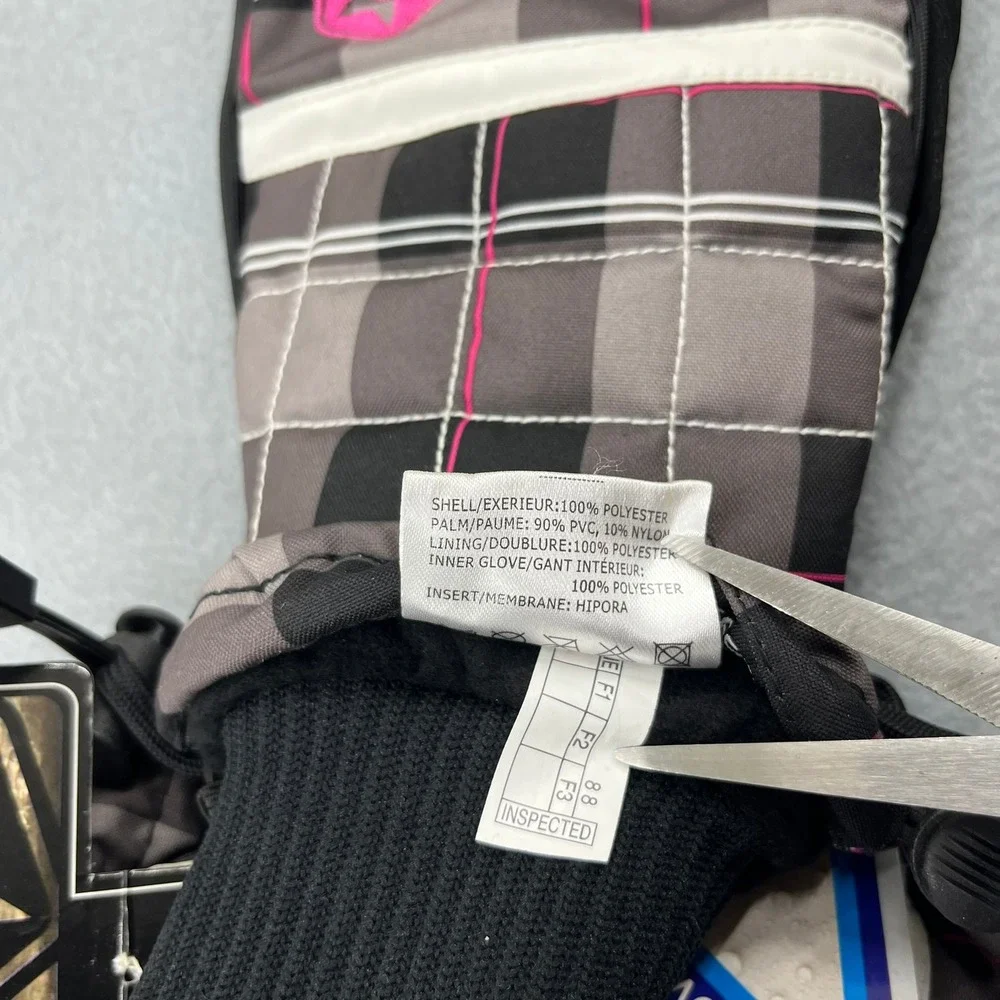 Sessions Riley Avery Plaid Mittens Gloves Womens L Grey Waterproof Ski Snowboard